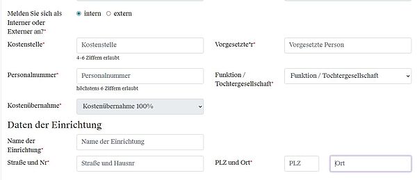 Screenshot des Anmeldeformulats